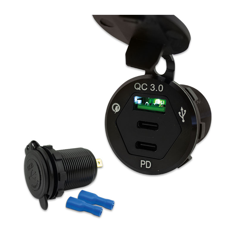USB Steckdose 3.0 Mit Voltanzeige, 2x USB-A, Schwarz