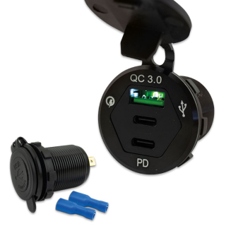 USB Doppel Steckdose Einbau 3.0 QC 2x USB-C  1x USB-A